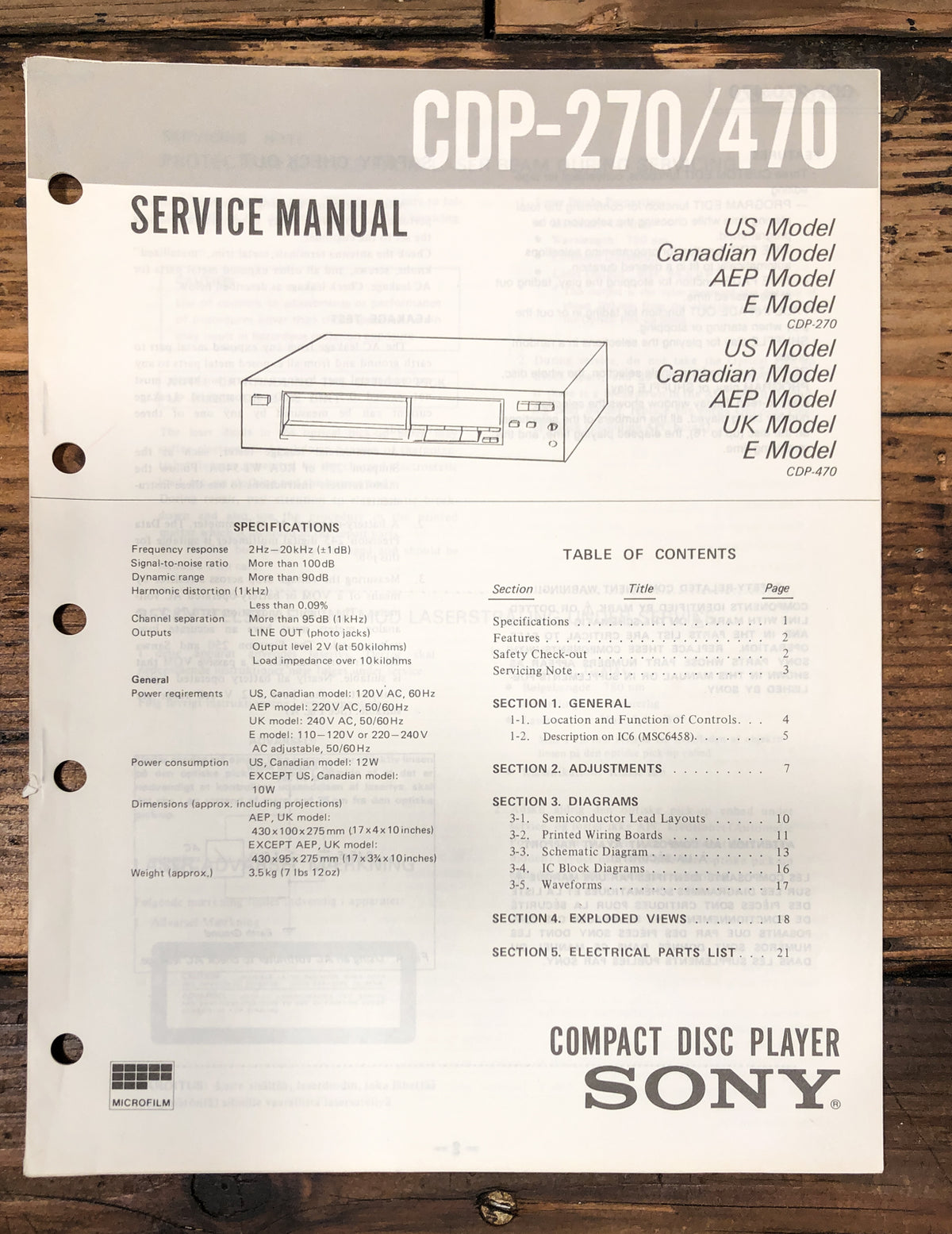 Sony CDP-270 CDP-470 CD Player Service Manual *Original*
