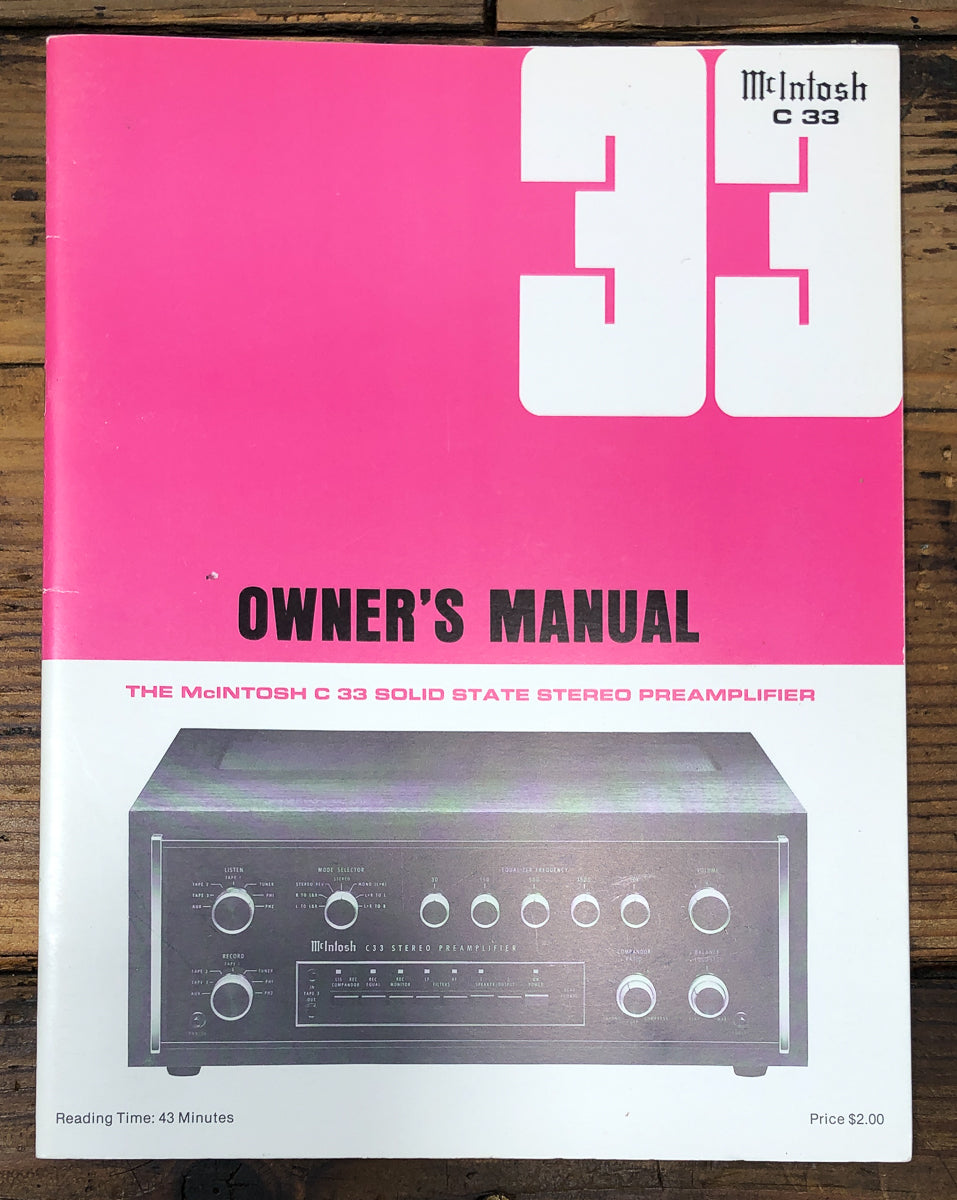 McIntosh C33 C-33 Preamp / Preamplifier Owners / User Manual *Original*