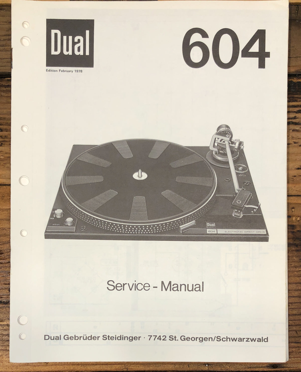 Dual Model 604 Record Player / Turntable Service Manual *Original*