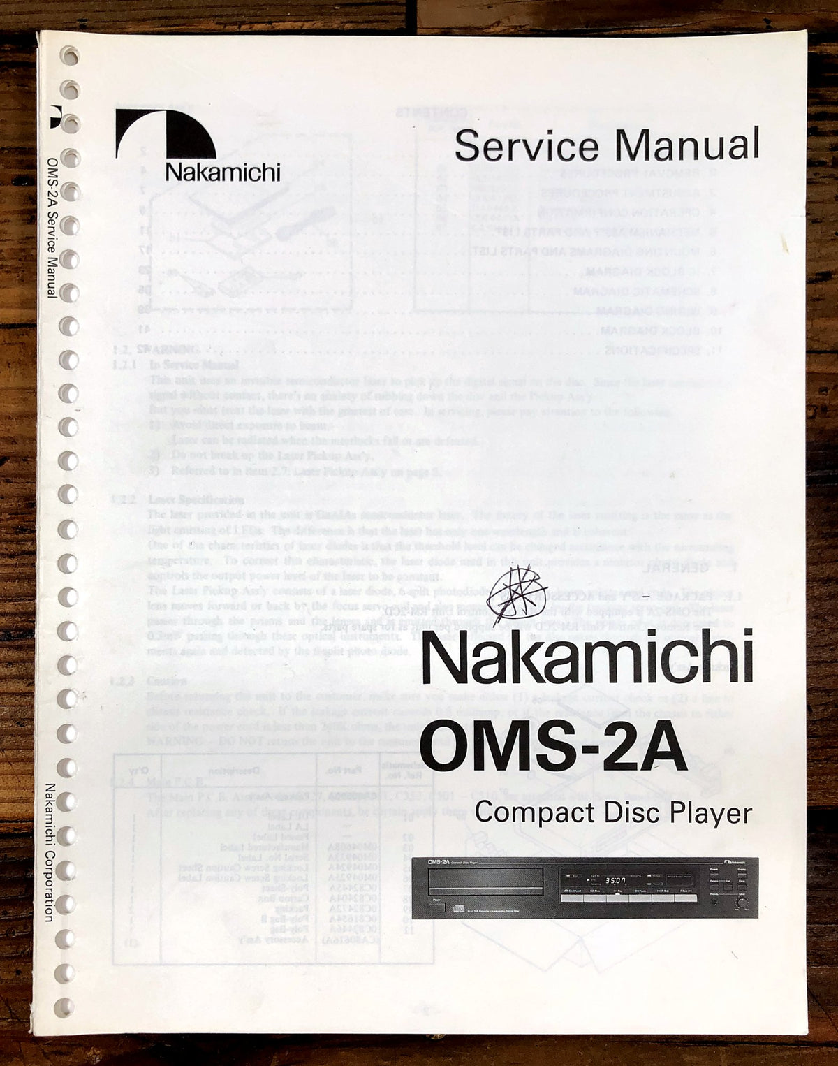Nakamichi OMS-2A Compact Disc Player Service Manual *Original*