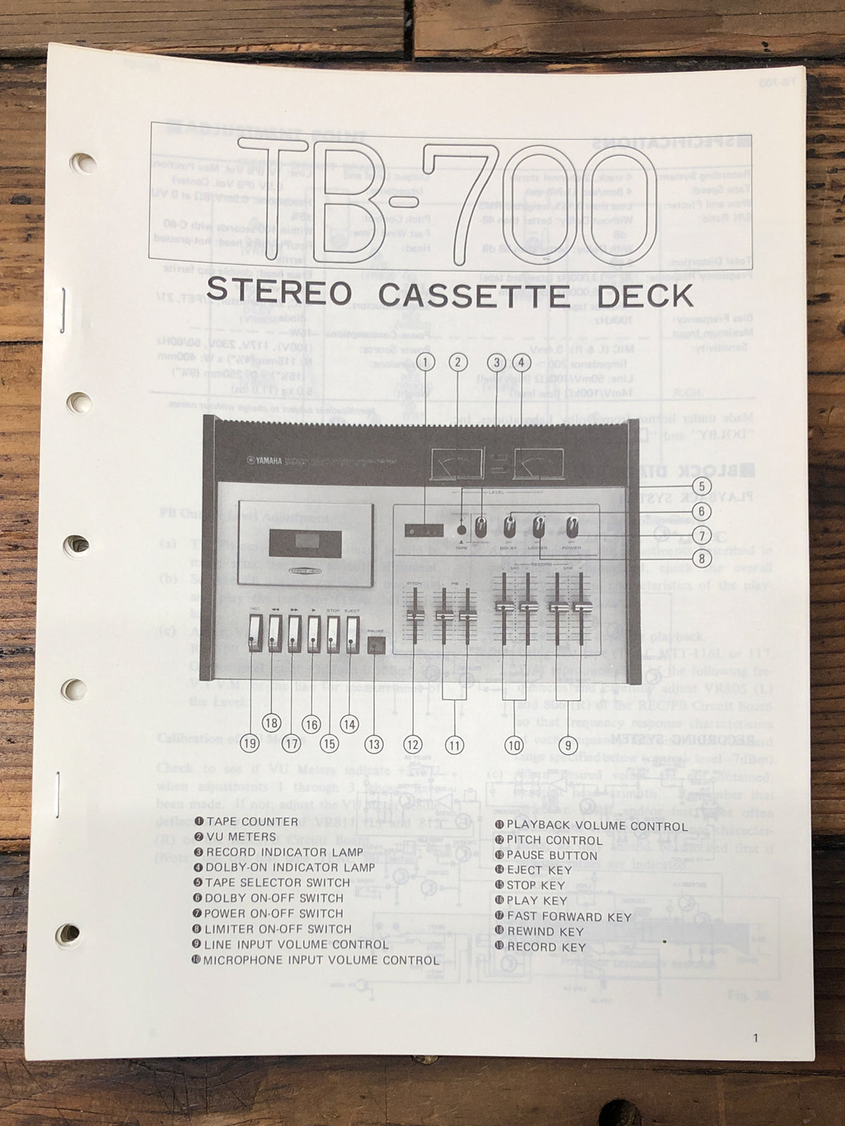 Yamaha TB-700 Cassette Service Manual *Original*
