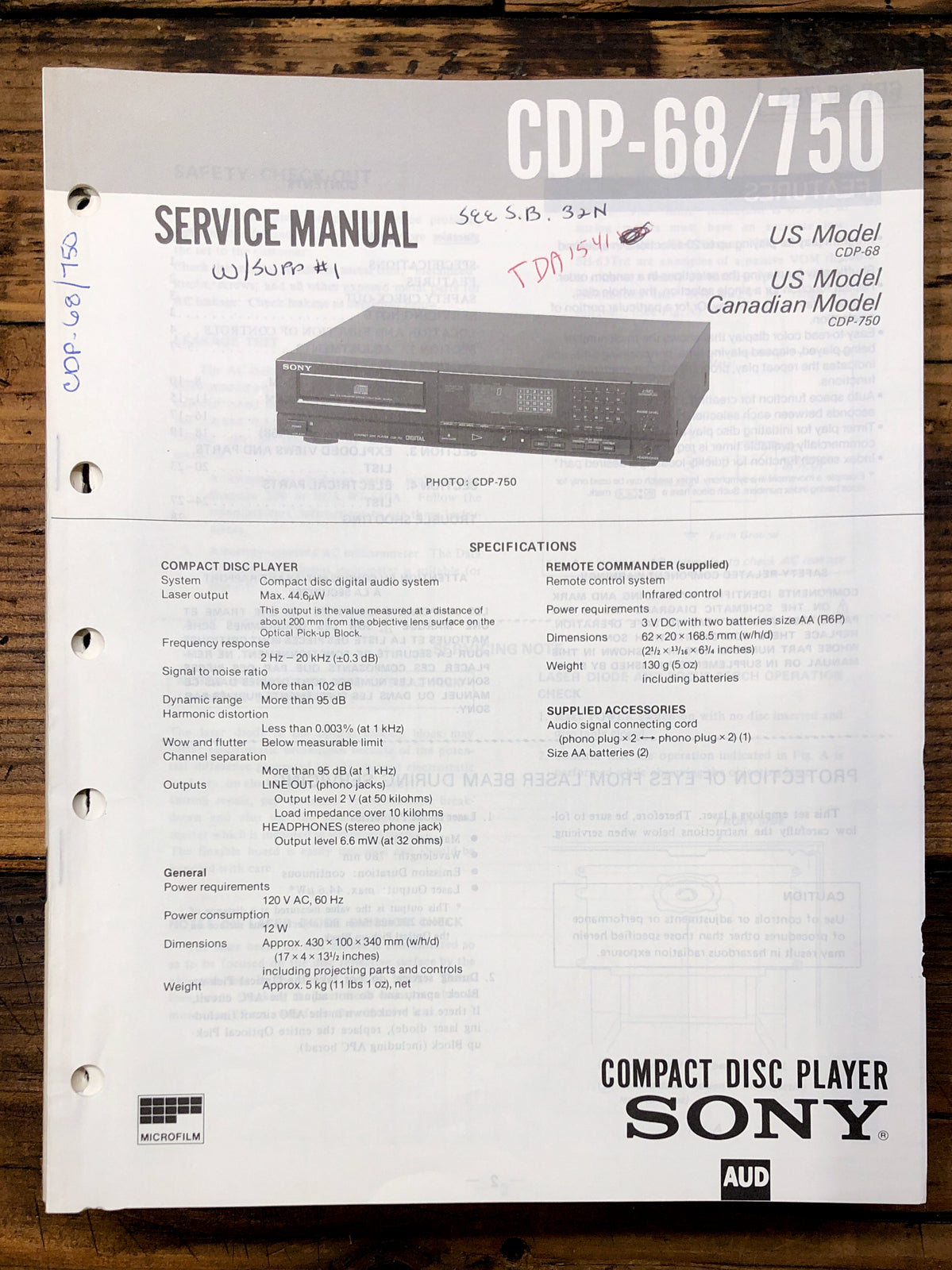 Sony CDP-68 CDP-750 CD Player Service Manual *Original*