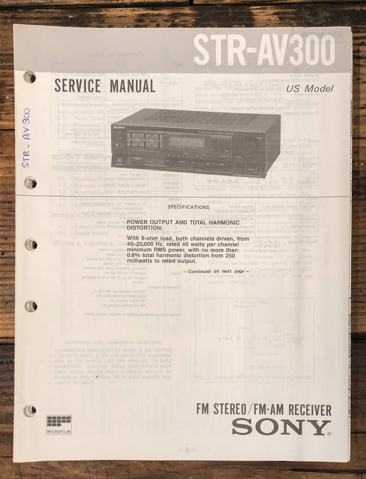 Sony STR-AV300 Receiver Service Manual *Original*