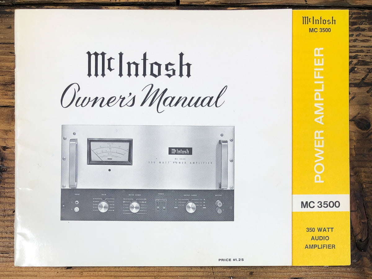 McIntosh MC3500 MC-3500 Amplifier Owners / User Manual *Original*