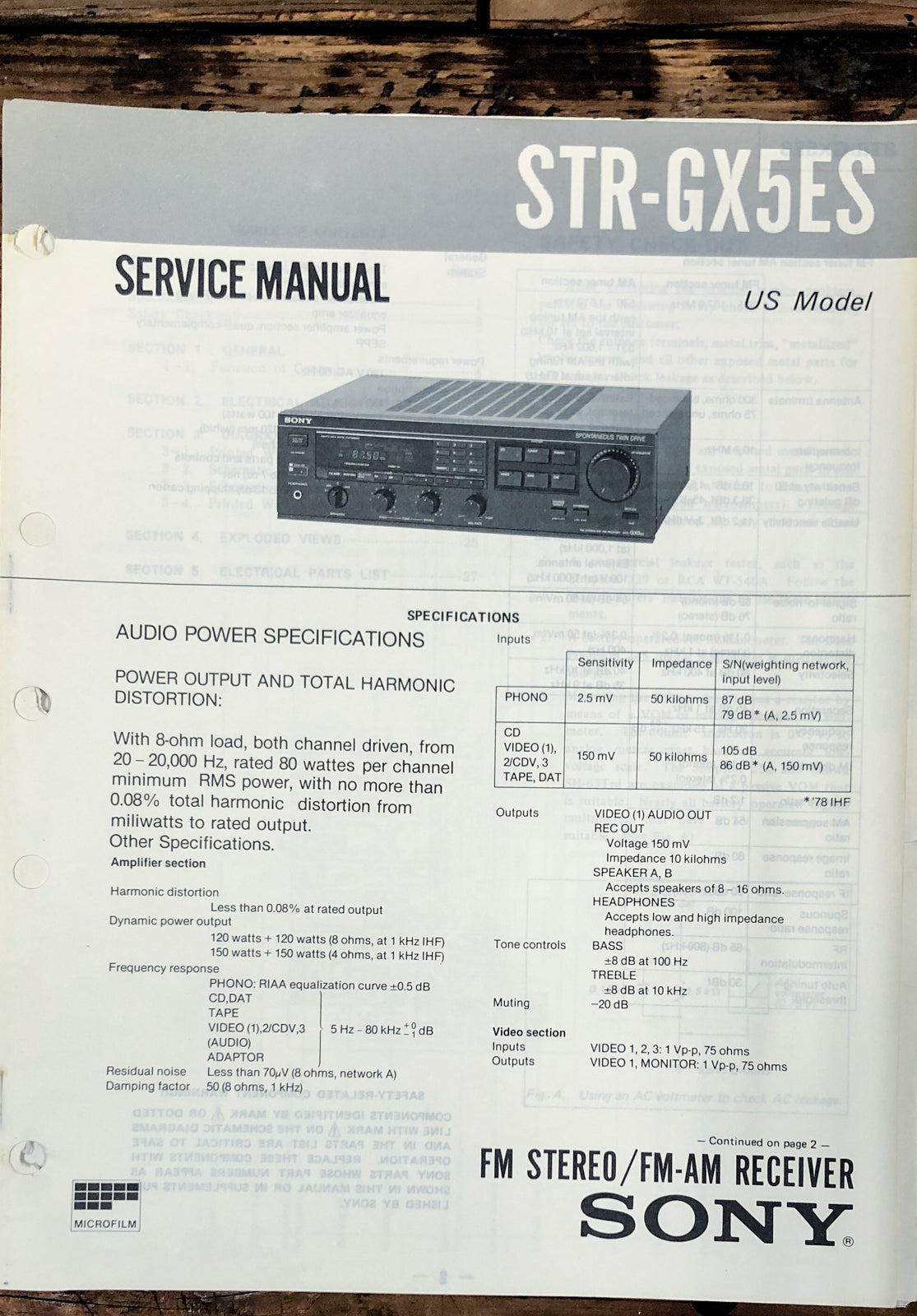 Sony STR-GX5ES Receiver Service Manual *Original*