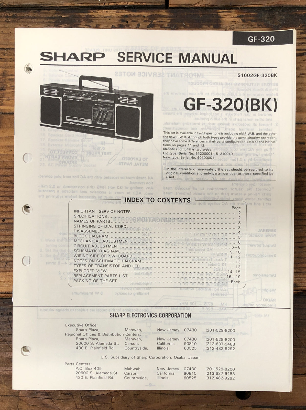 Sharp GF-320 Radio Cassette Service Manual *Original*