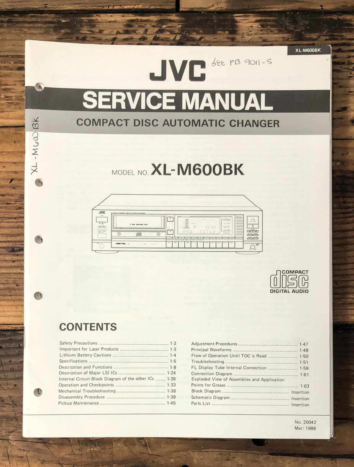 JVC XL-M600 BK CD Player Service Manual *Original*