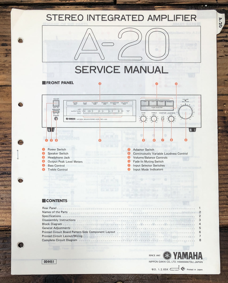 Yamaha A-20 Amplifier Service Manual *Original*
