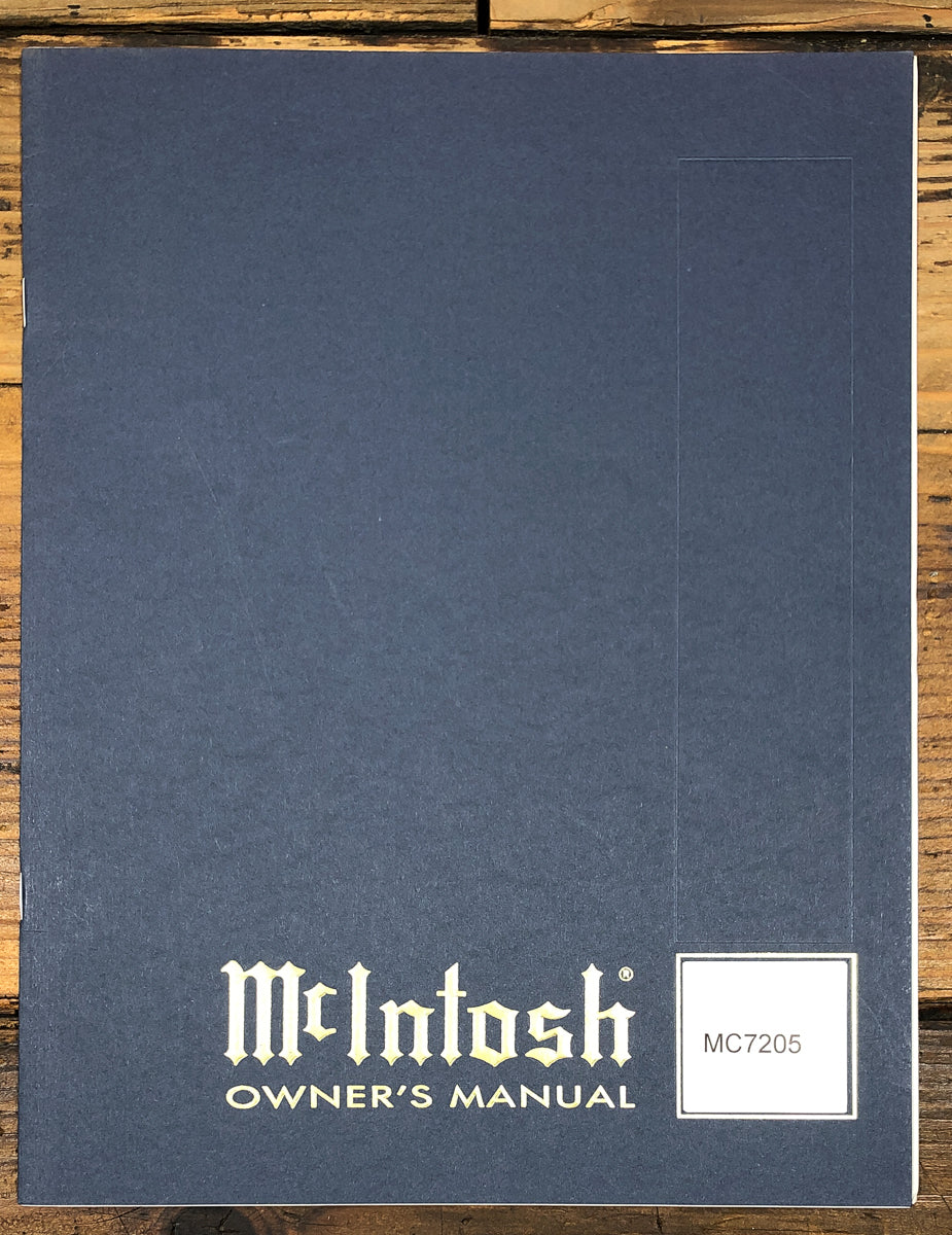 McIntosh MC 7205 MC-7205 Amplifier Owners / User Manual *Original*