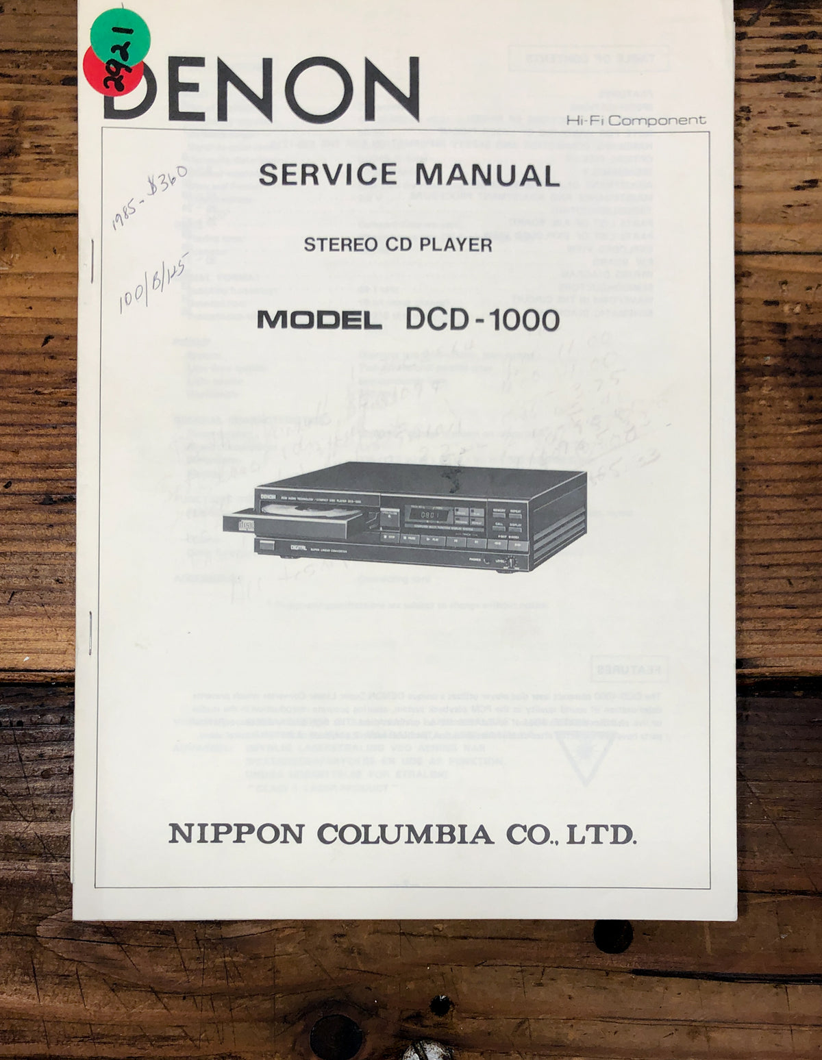 Denon DCD-1000 CD Player Service Manual *Original*