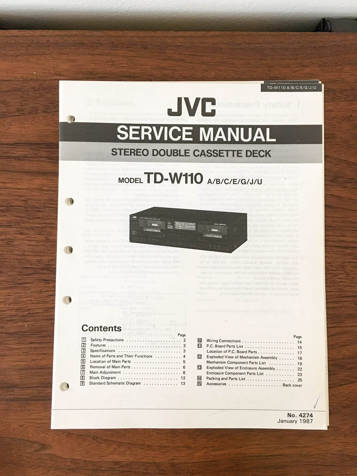 JVC TD-W110 Cassette Service Manual *Original*