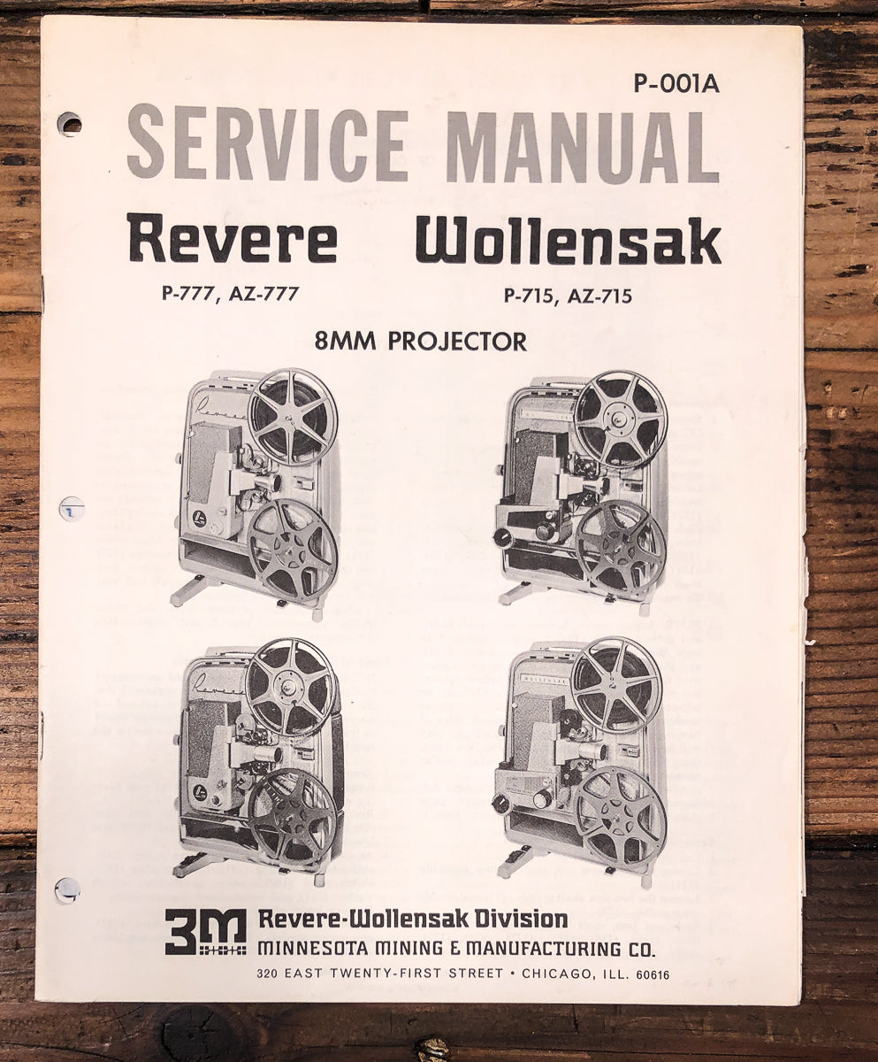 Revere Wollensak P-715-777 AZ-777 -715 Projector Owners / User Manual *Original*