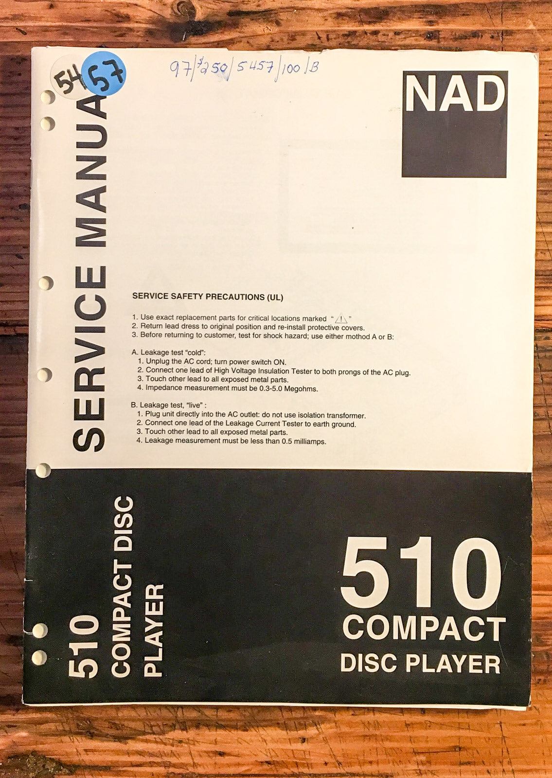 NAD Model 510 CD Player Service Manual *Original*