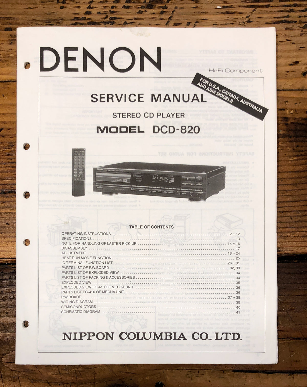 Denon DCD-820 CD Player Service Manual *Original*