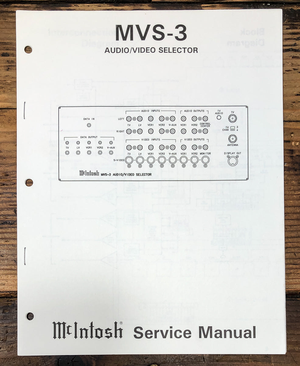 McIntosh MVS-3 Video Selector Service Manual *Original*