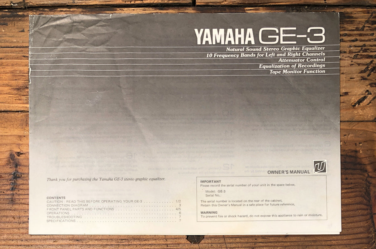 Yamaha GE-3 Equalizer Owners / User Manual *Original*