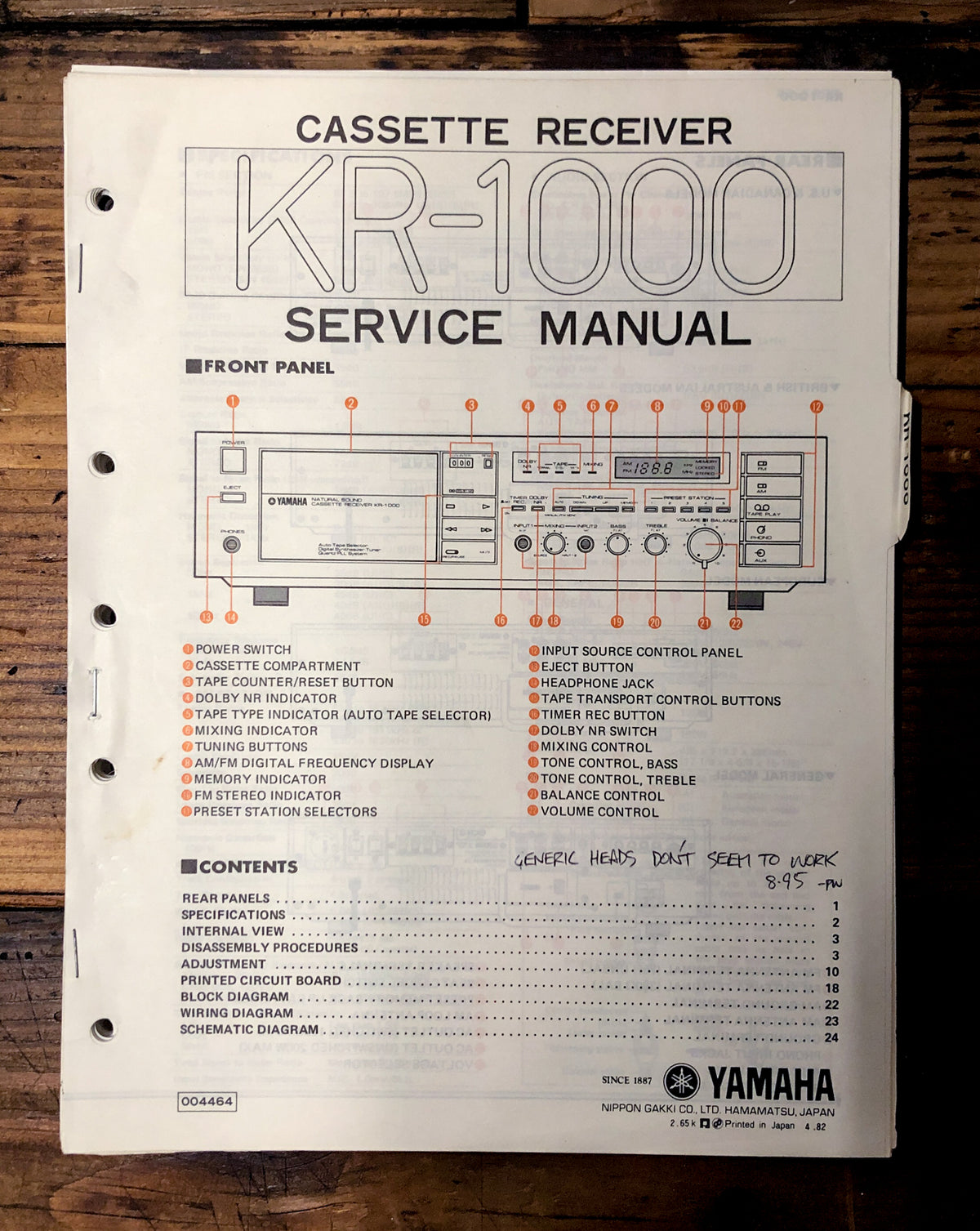Yamaha KR-1000 Receiver Service Manual *Original*