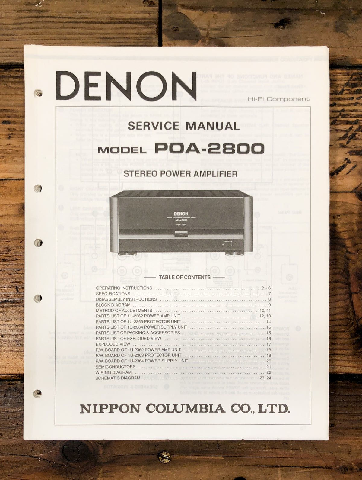 Denon POA-2800 Amplifier Service Manual *Original*