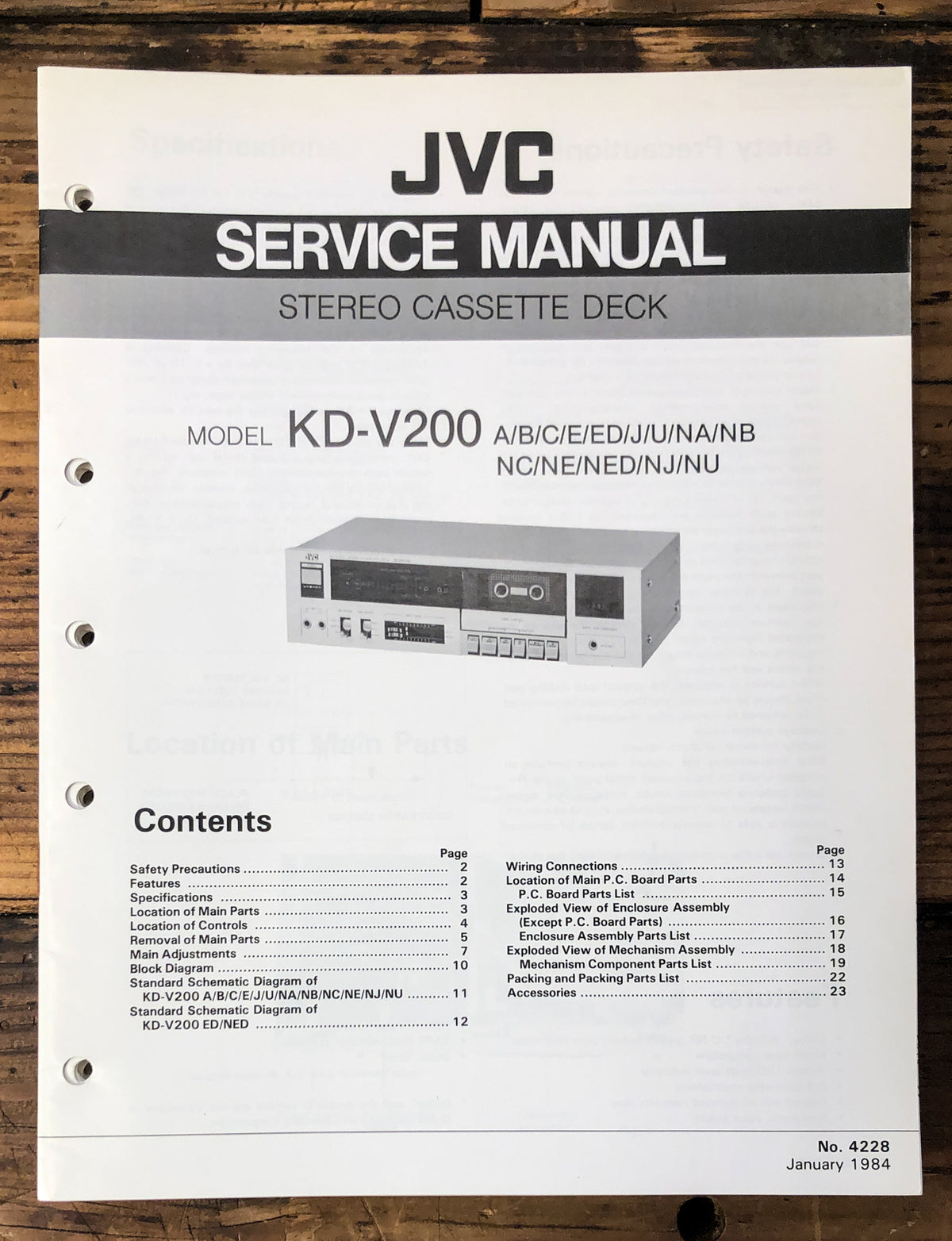 JVC KD-V200 Cassette Service Manual *Original*
