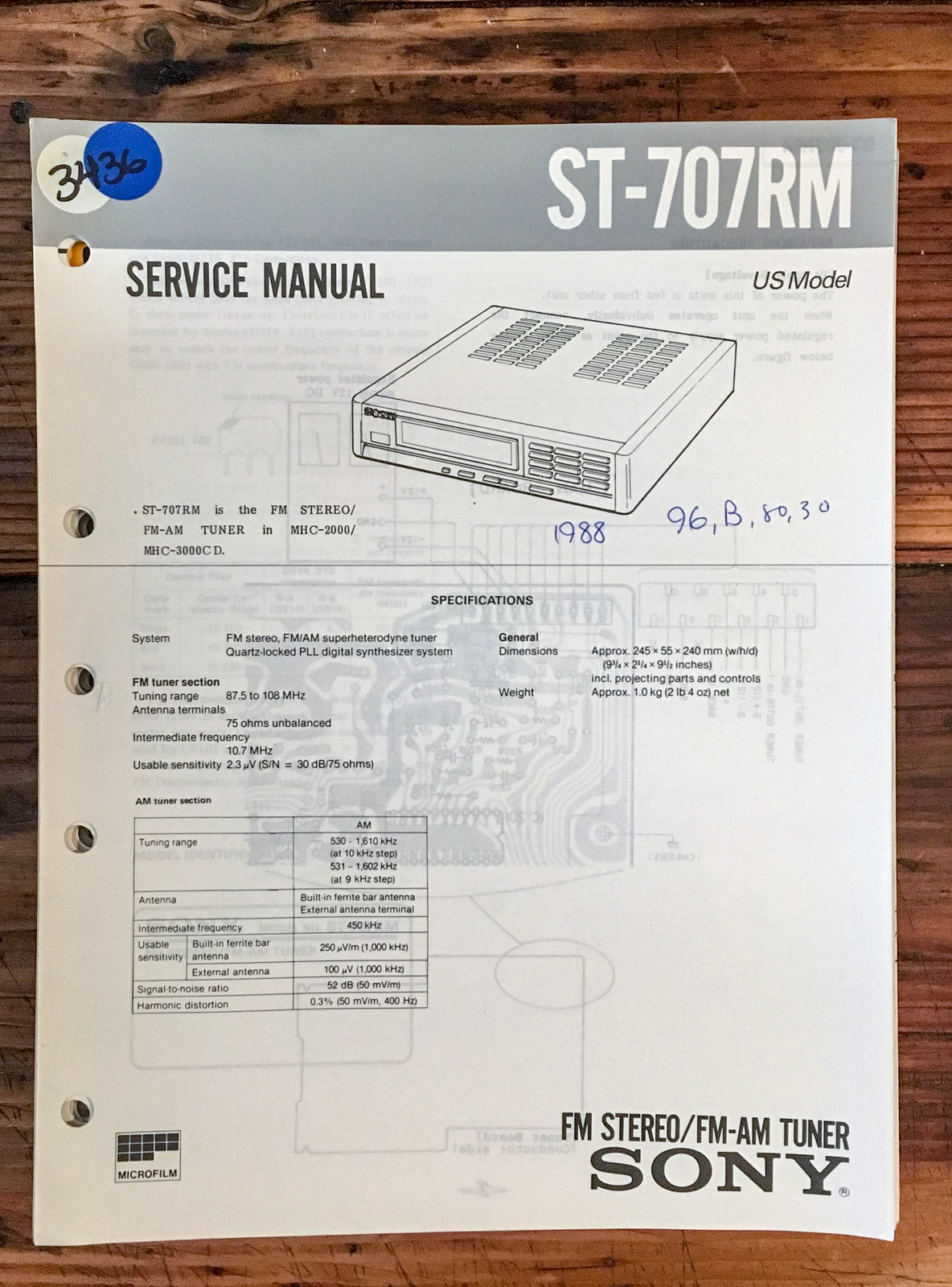 Sony ST-707RM Tuner Service Manual *Original*