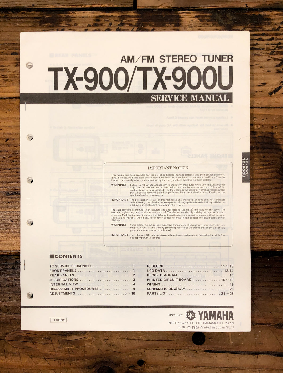 Yamaha TX-900 TX-900U Tuner Service Manual *Original*