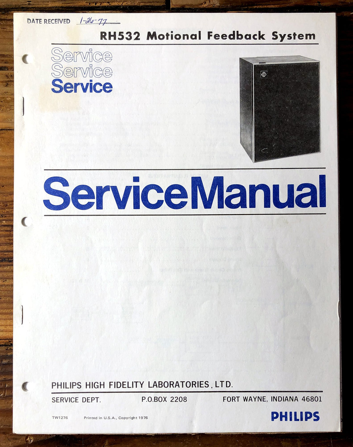 Philips RH532 Motional Feedback Speaker System Service Manual *Original*