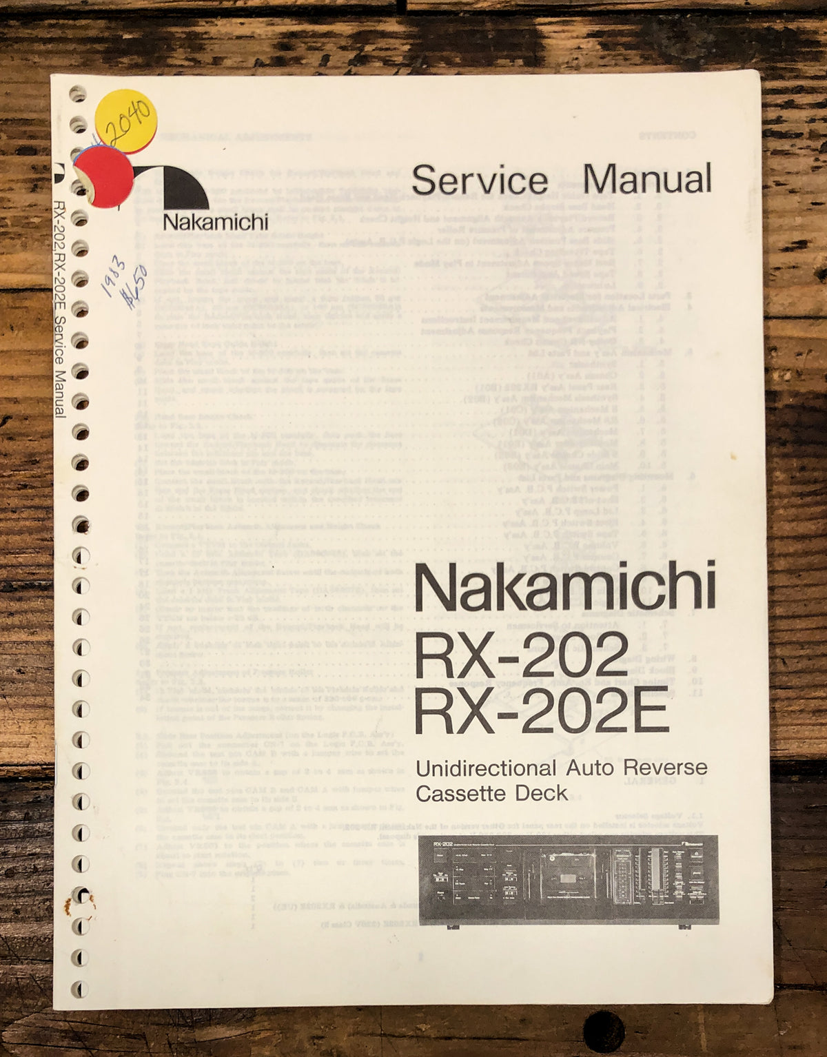 Nakamichi RX-202 RX-202E Cassette Service Manual *Original*