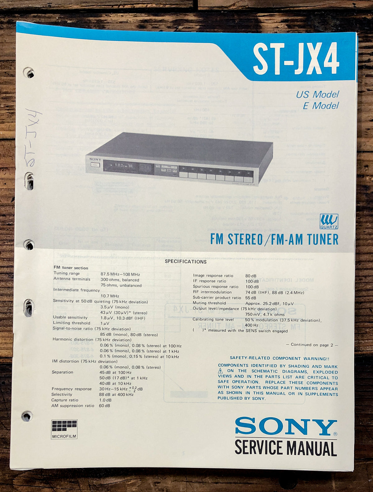 Sony ST-JX4 Tuner Service Manual *Original*