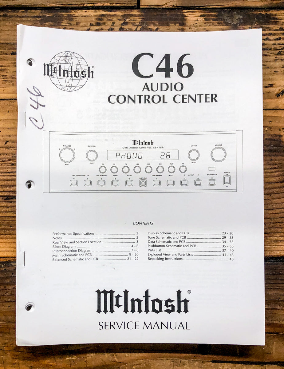 McIntosh C46 C-46 Preamp / Preamplifier Service Manual *Original*