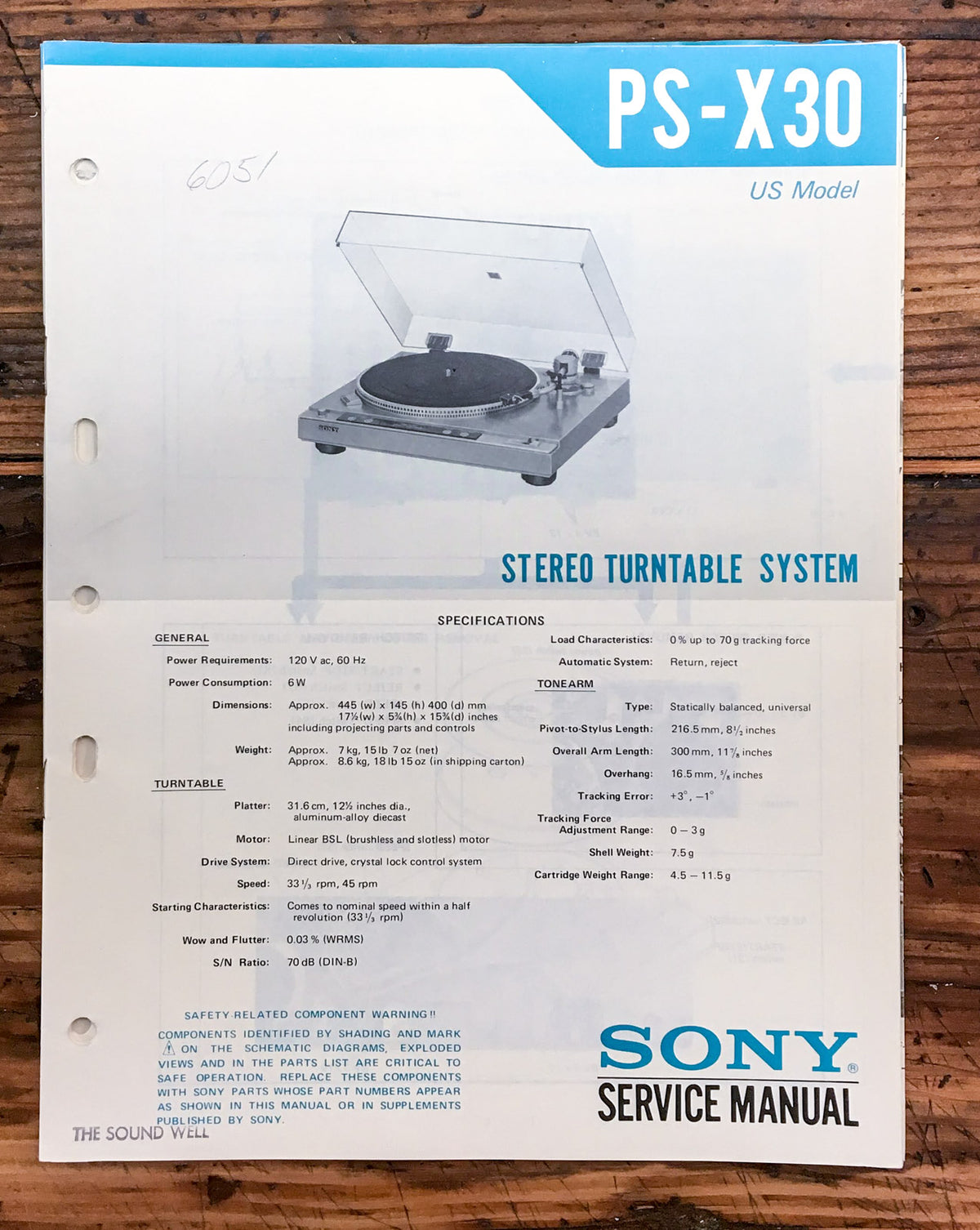 Sony PS-X30 Record Player / Turntable Service Manual *Original*