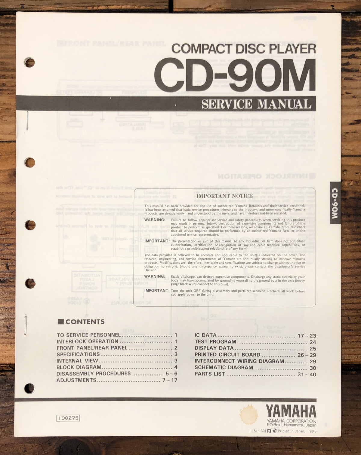 Yamaha CD-90M CD Player Service Manual *Original*