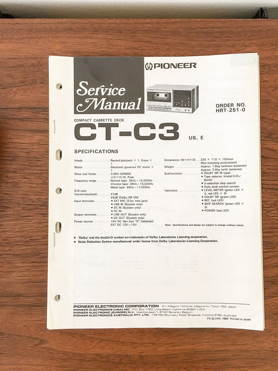 Pioneer CT-C3 Cassette Service Manual *Original* #1