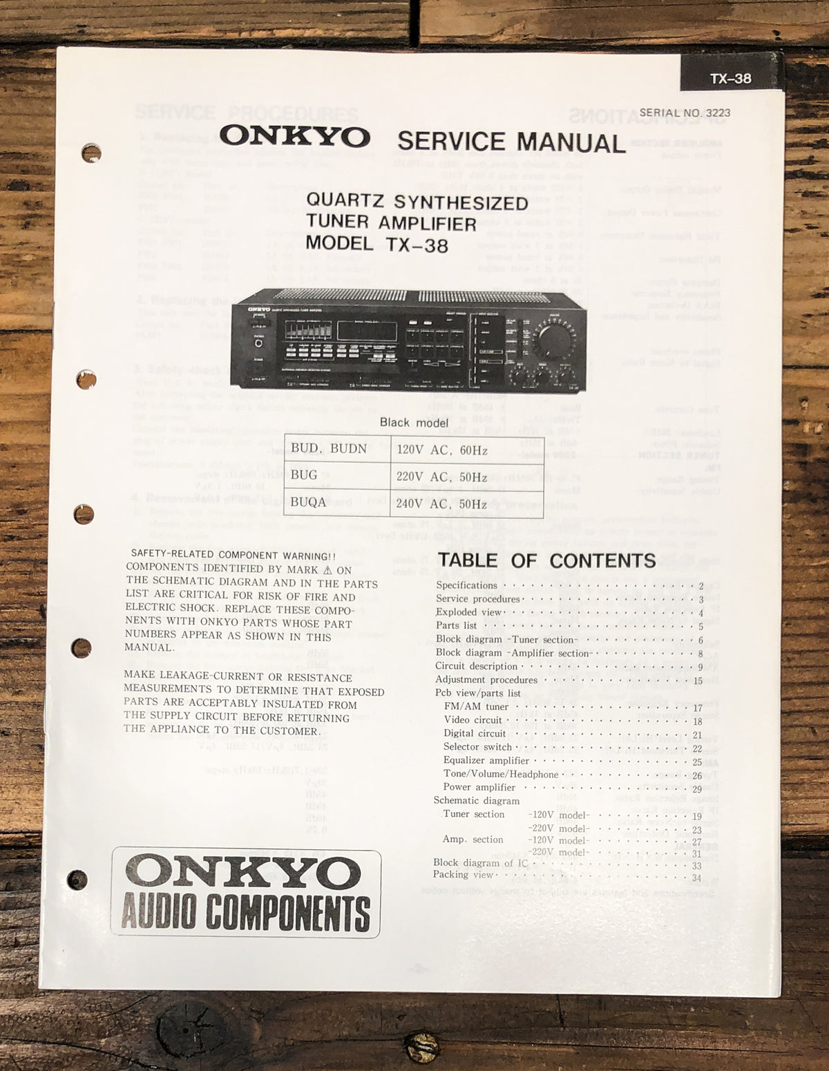 Onkyo TX-38 Receiver Service Manual *Original*