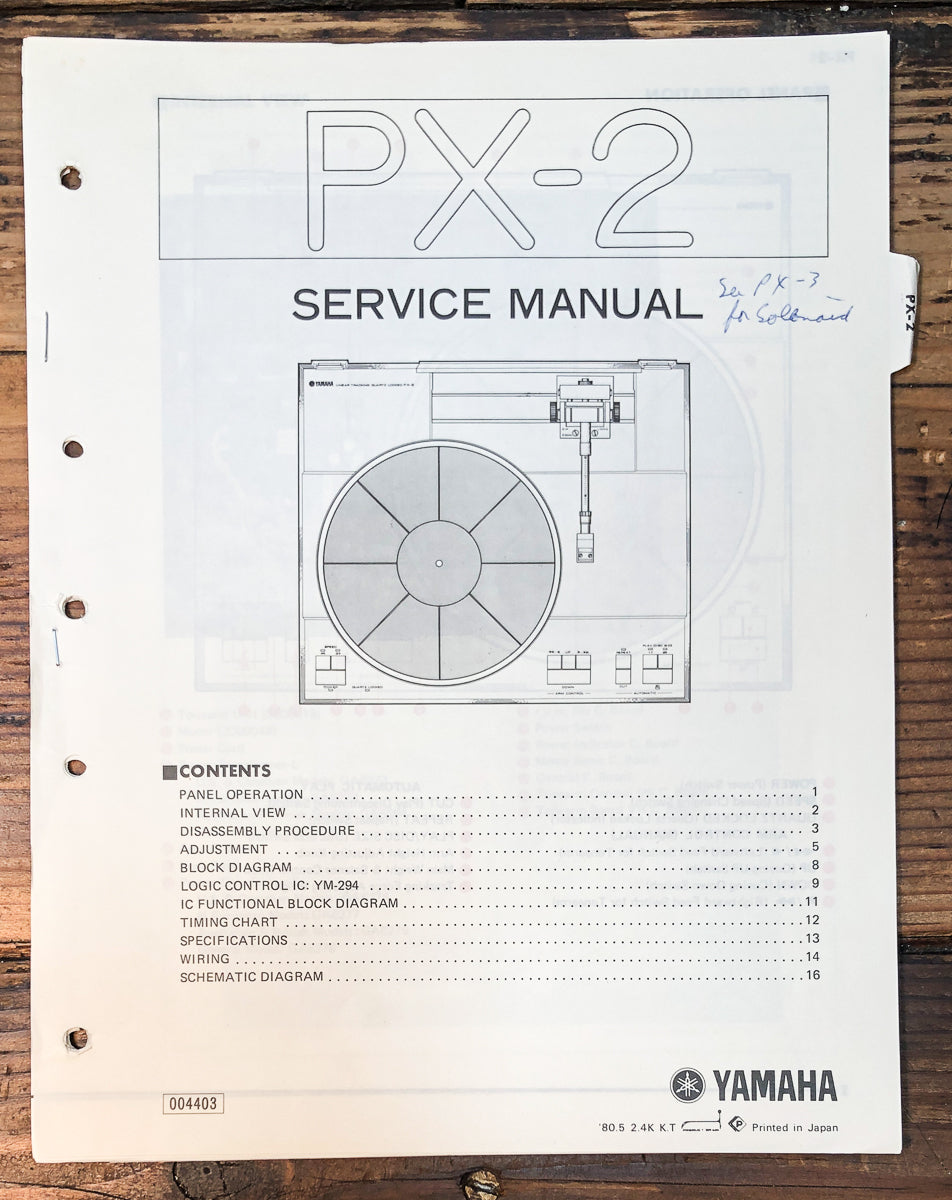 Yamaha PX-2 Record Player / Turntable Service Manual *Original*