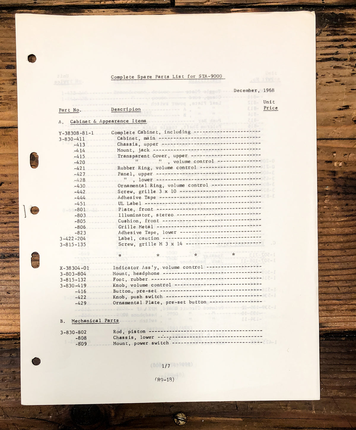 Sony STA-9000 Radio Parts List Manual *Original*