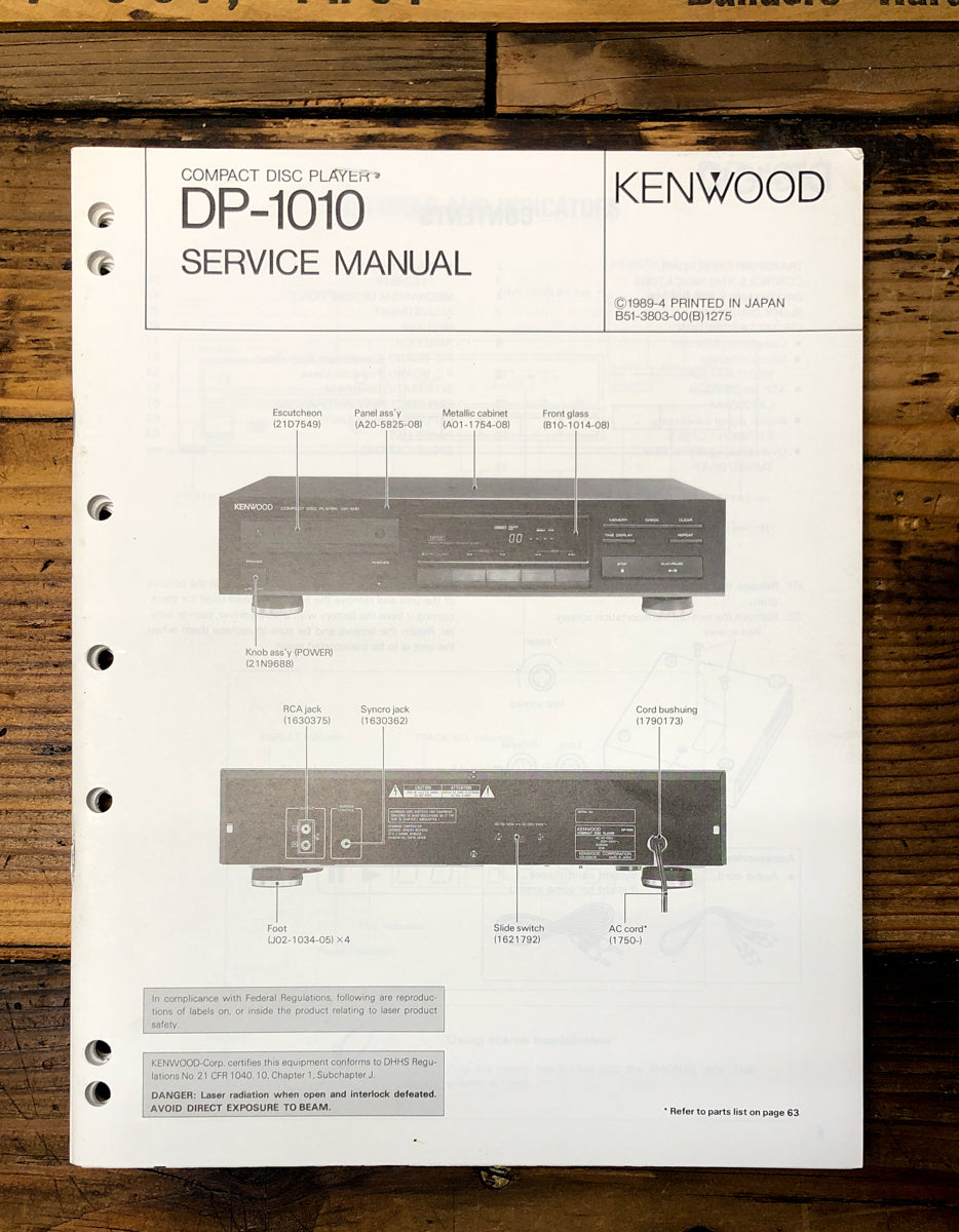 Kenwood DP-1010 CD Player Service Manual *Original*