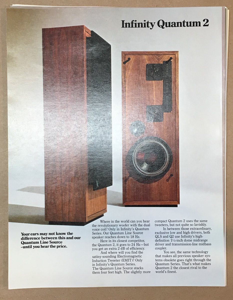 Infinity Model Quantum 2 Speaker Dealer Spec Sheet *Original*