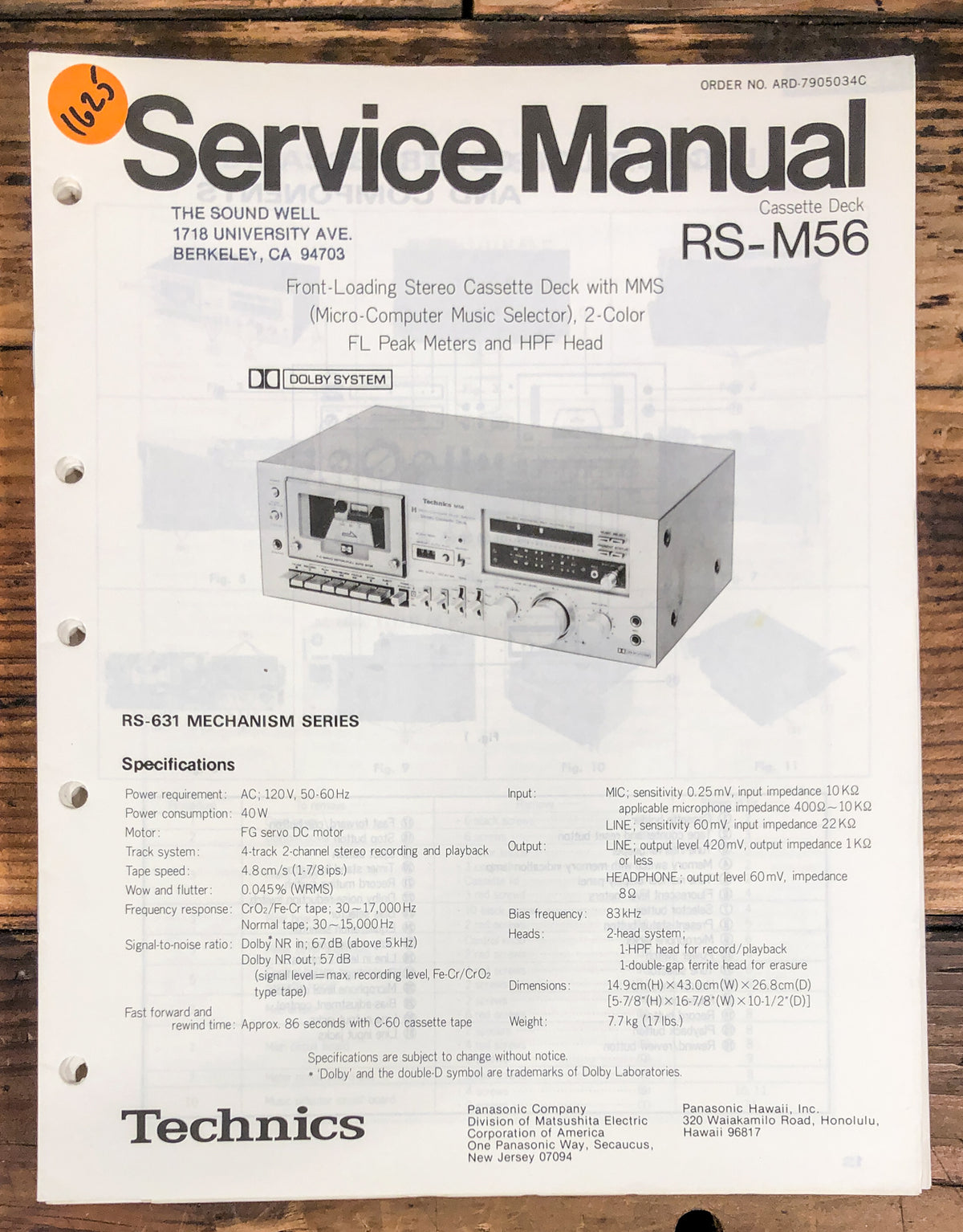 Technics RS-M56 Cassette Service Manual *Original*
