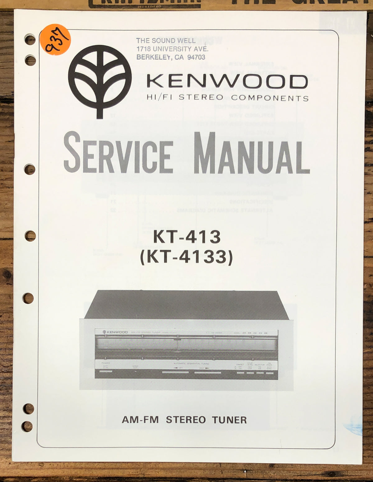 Kenwood KT-413 KT-4133 Tuner Service Manual *Original*