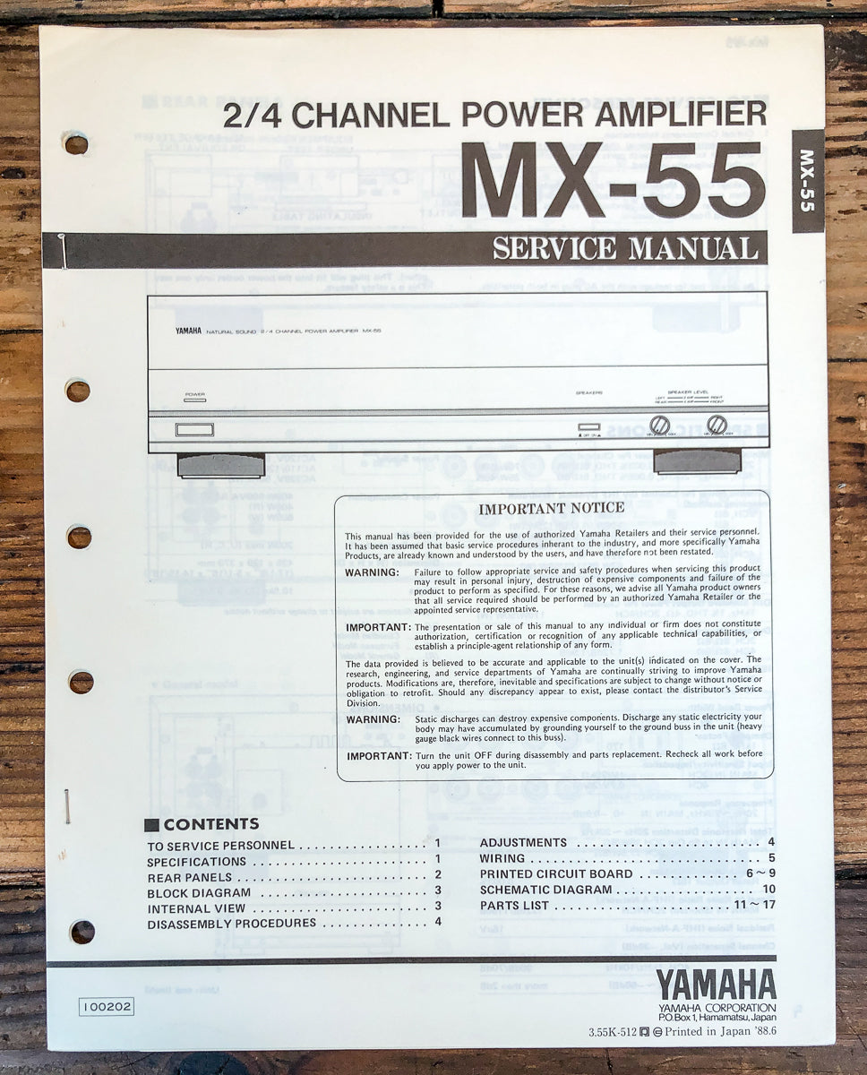 Yamaha MX-55 Amplifier Service Manual *Original*