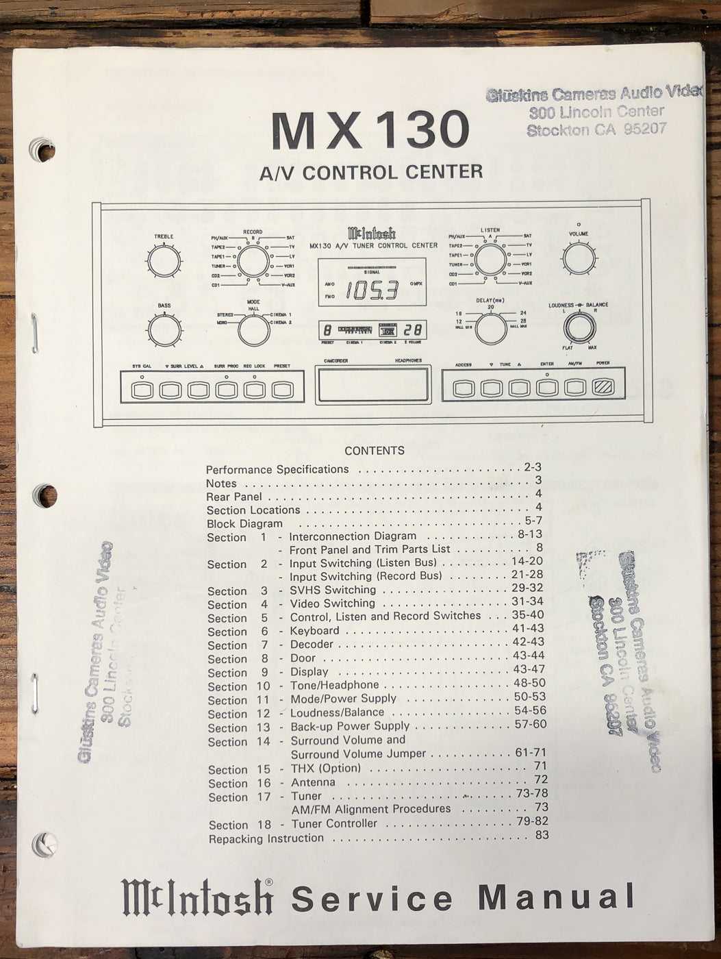 McIntosh MX-130 Preamp / Preamplifier Service Manual *Original*