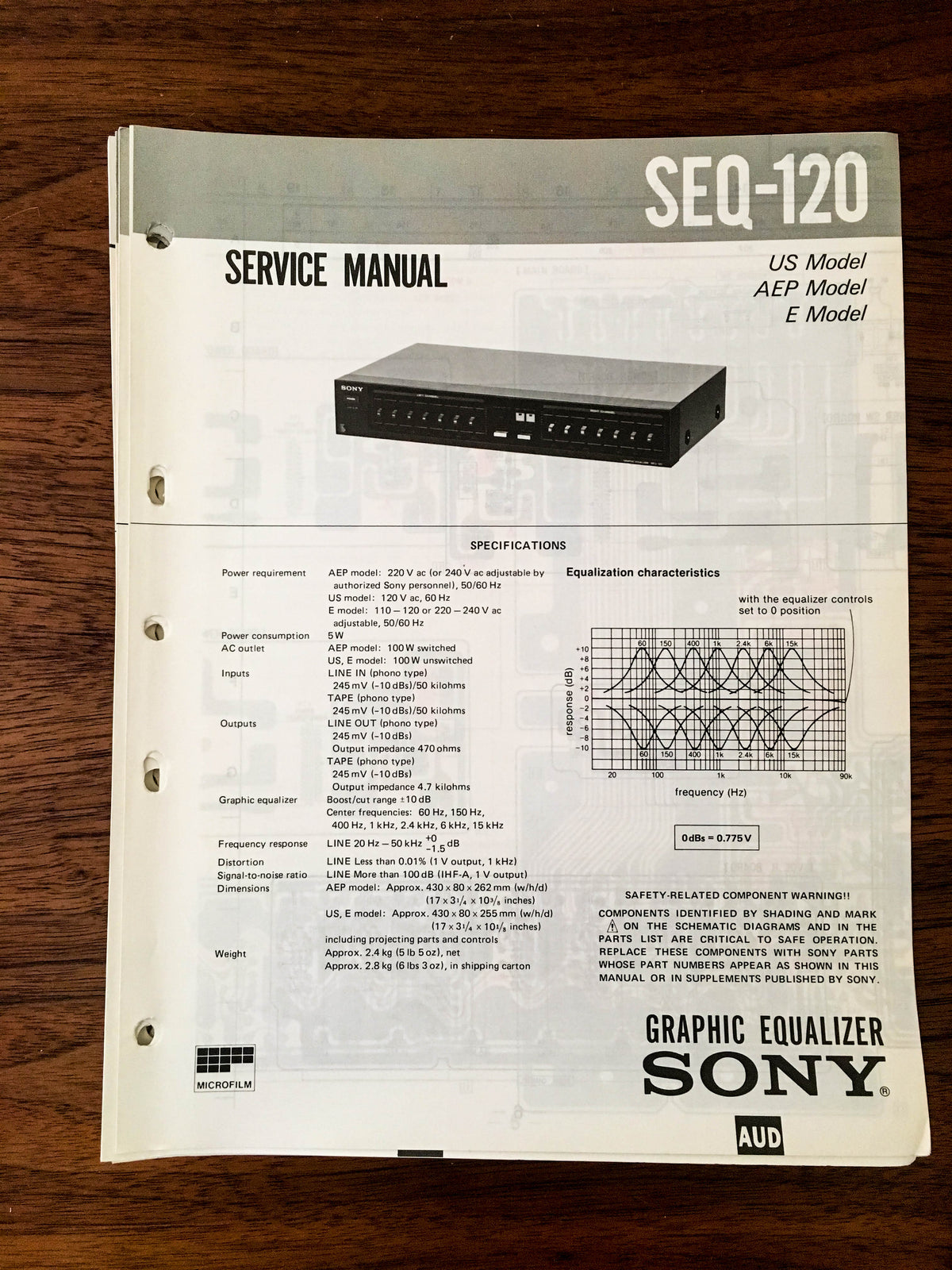 Sony SEQ-120 Equalizer Service Manual *Original*