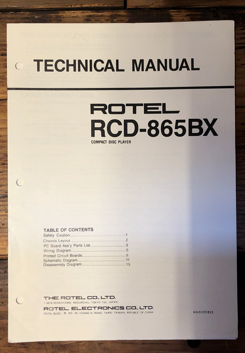 Rotel RCD-865BX CD Player Service Manual *Original*