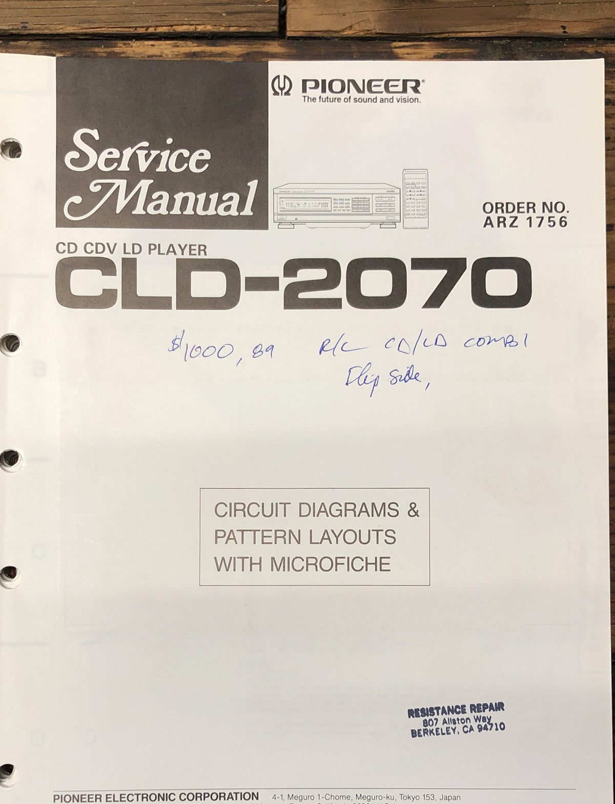 Pioneer CLD-2070 CD CDV LD Player Service Manual *Original*