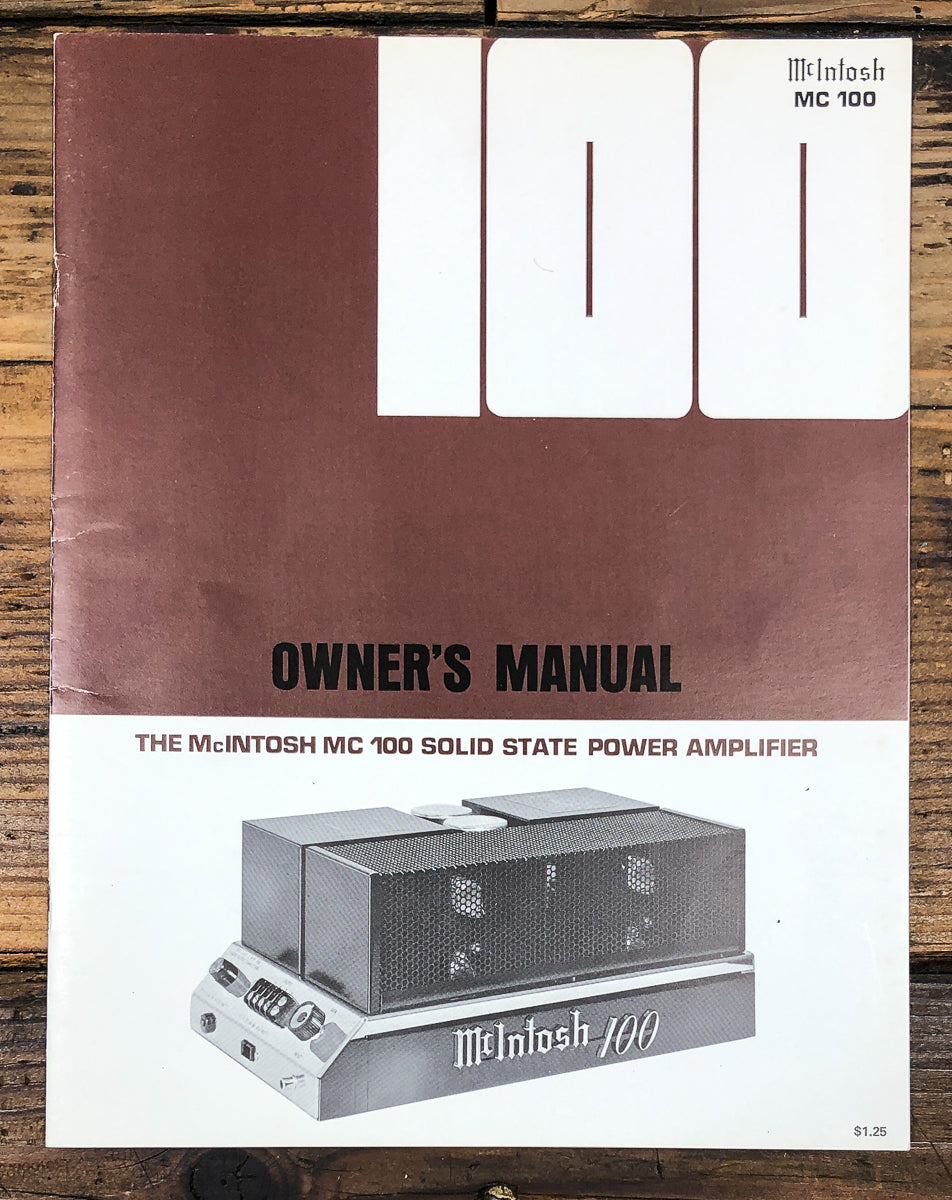 McIntosh MC-100 MC100 Amplifier Owners / User Manual *Original*