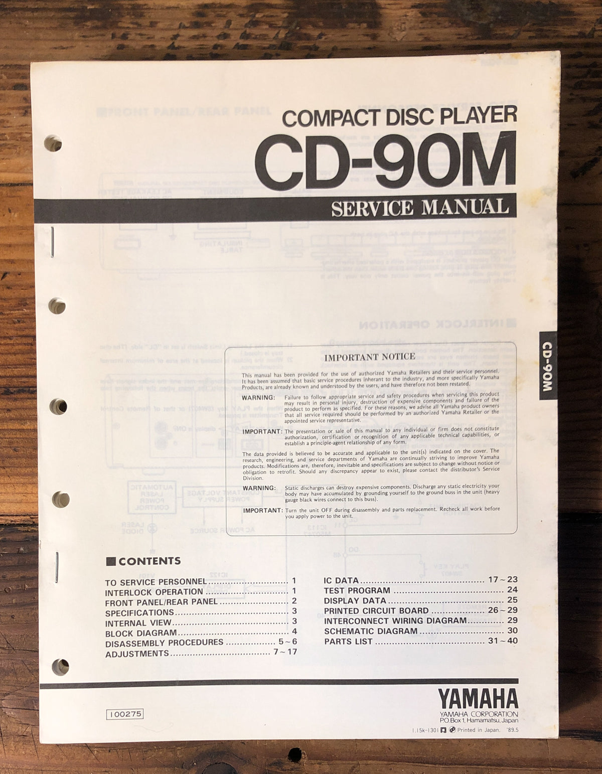 Yamaha CD-90M CD Player Service Manual *Original*