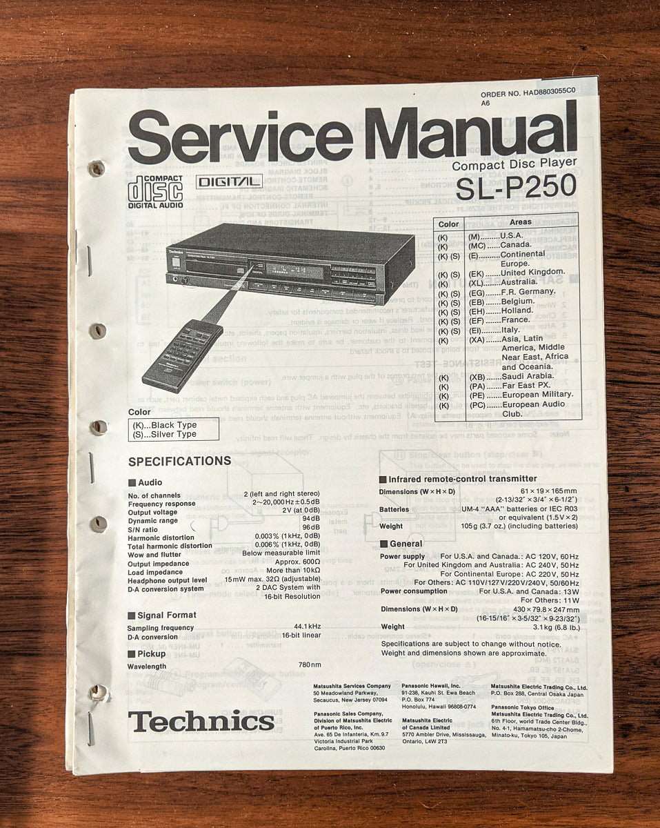 *Original* Technics SL-P250 CD Player Service Manual