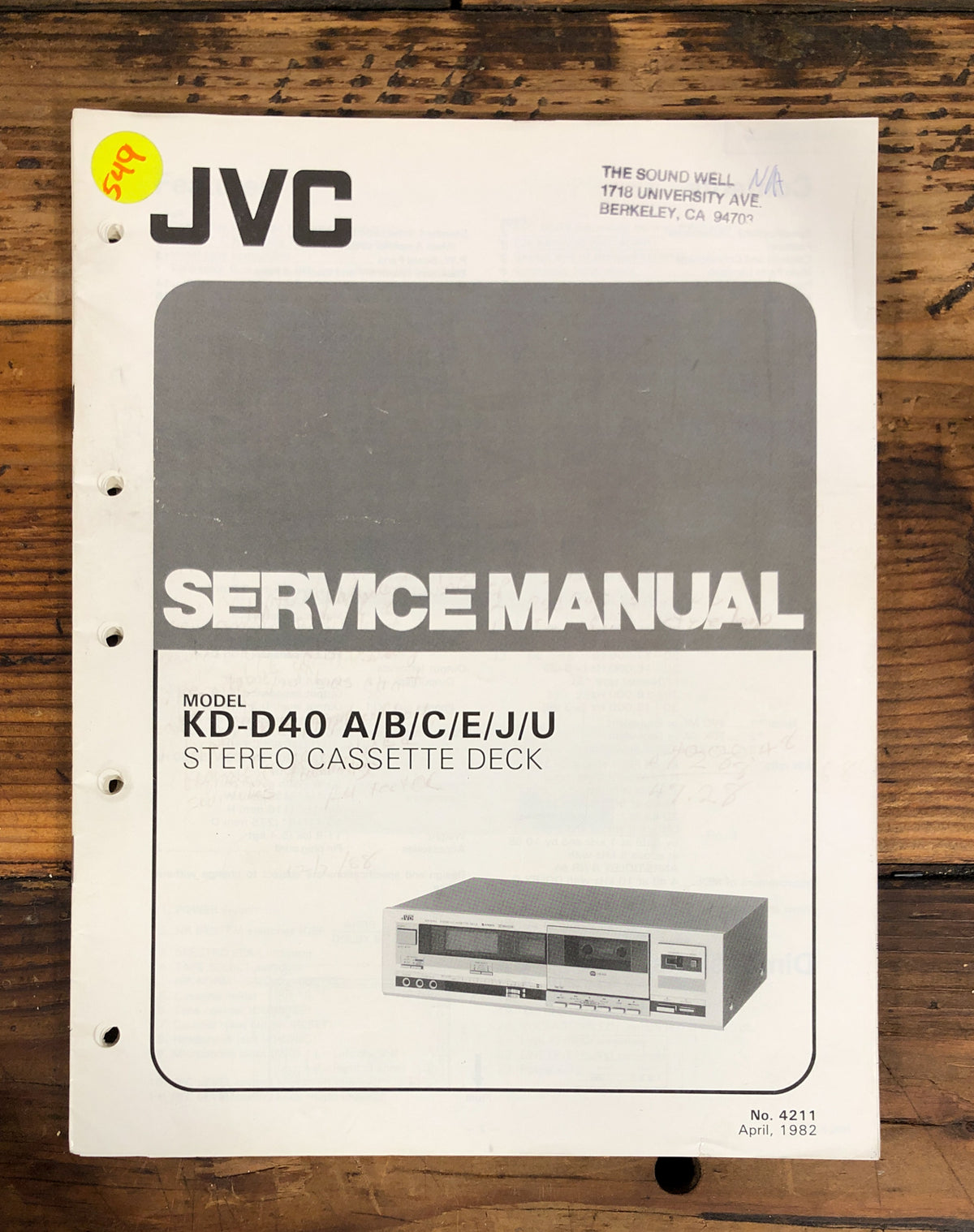 JVC KD-D40 Cassette Service Manual *Original*