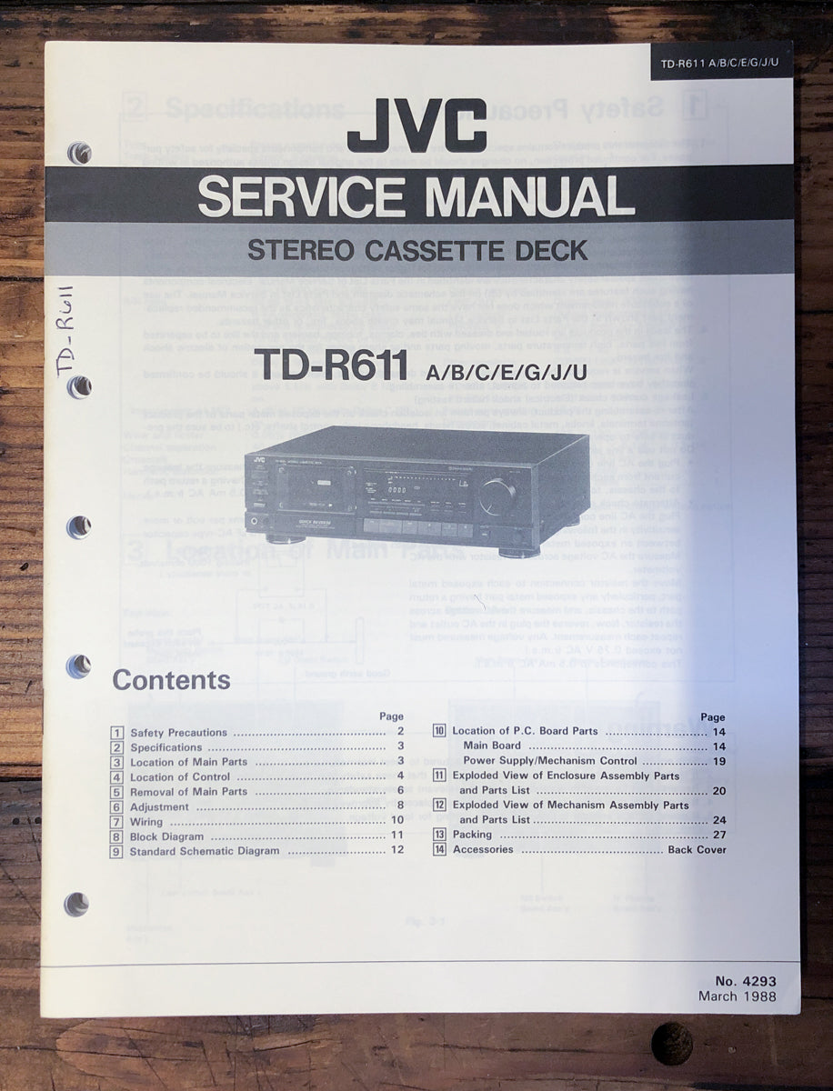 JVC TD-R611 Cassette Service Manual *Original*