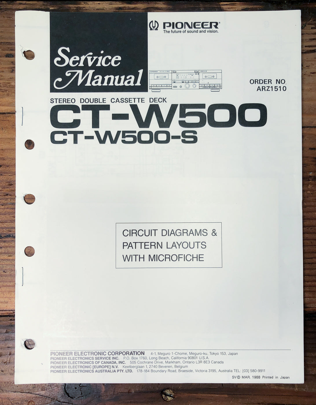 Pioneer CT-W500 CT-W500-S Double Cassette Deck Service Manual *Original*